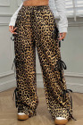 Brown Leopard Print Bow Tie Elastic Waistband Loose High Waist Pants