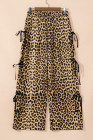 Brown Leopard Print Bow Tie Elastic Waistband Loose High Waist Pants