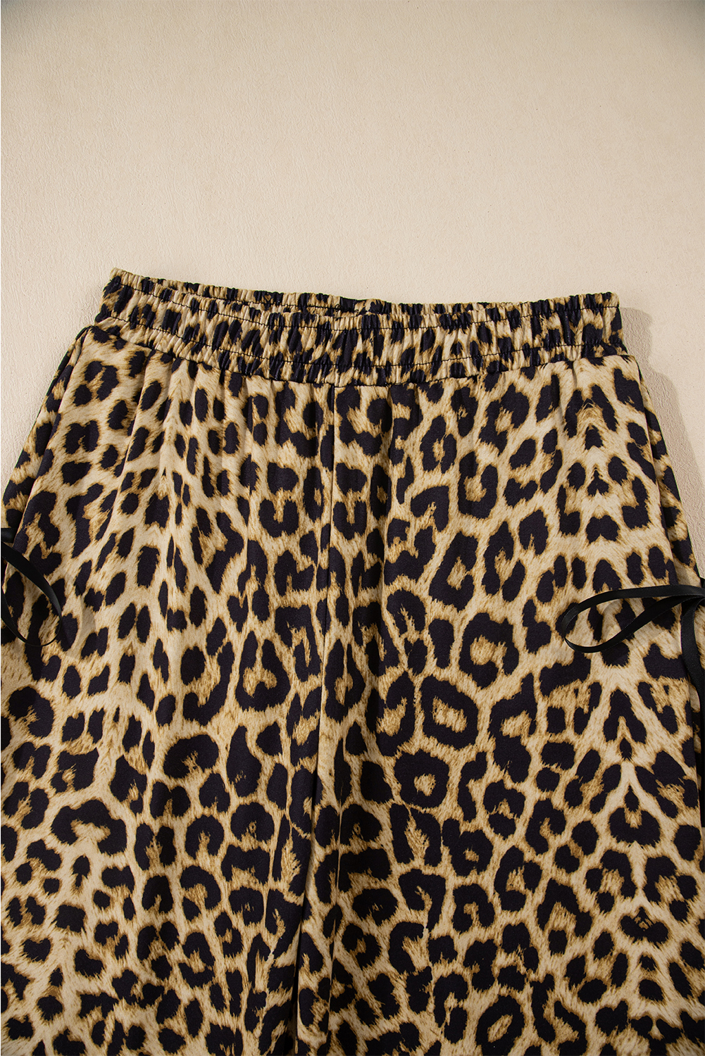 Brown Leopard Print Bow Tie Elastic Waistband Loose High Waist Pants