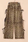 Brown Leopard Print Bow Tie Elastic Waistband Loose High Waist Pants