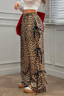 Brown Leopard Print Bow Tie Elastic Waistband Loose High Waist Pants