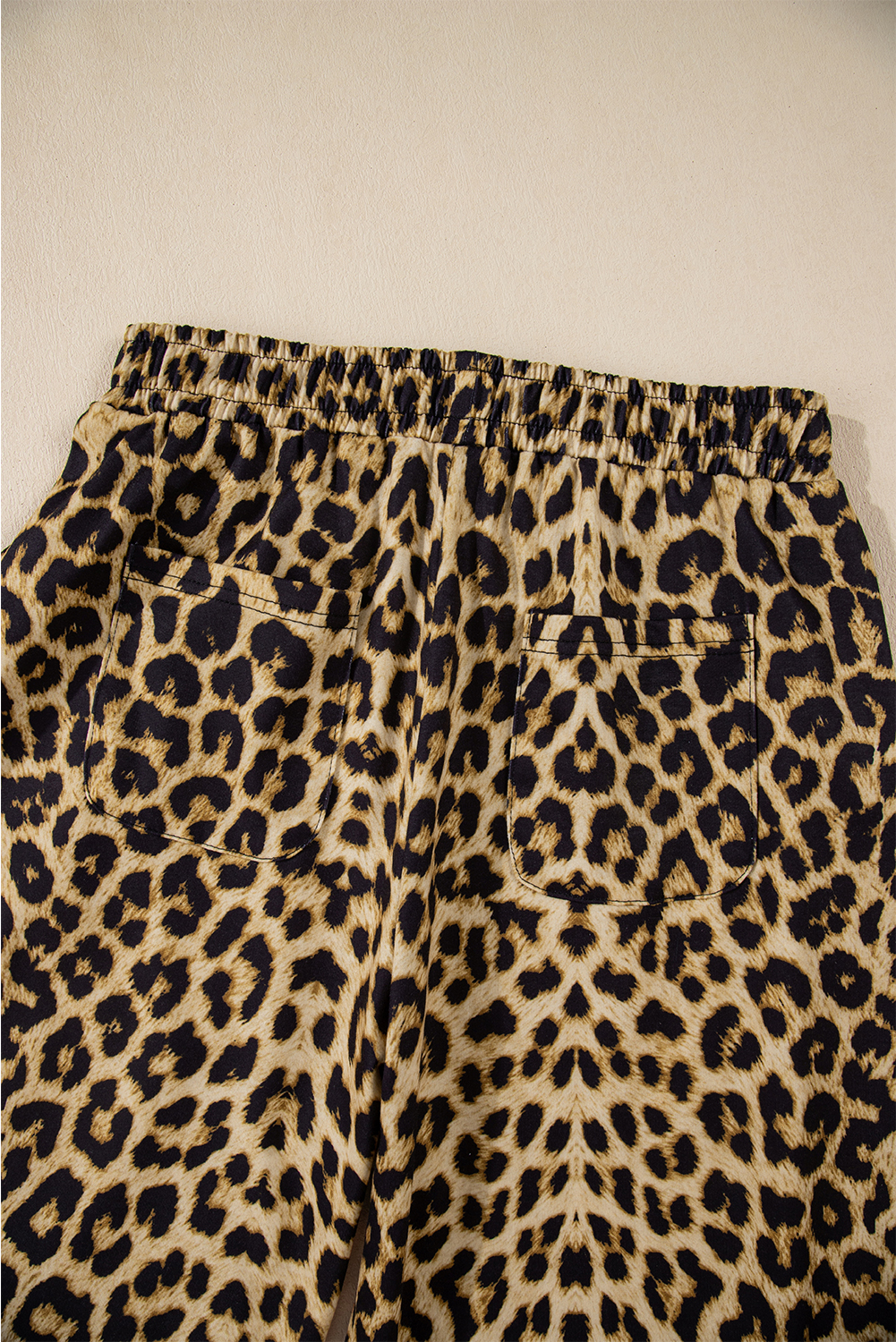 Brown Leopard Print Bow Tie Elastic Waistband Loose High Waist Pants