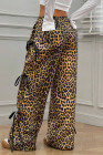 Brown Leopard Print Bow Tie Elastic Waistband Loose High Waist Pants
