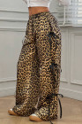 Brown Leopard Print Bow Tie Elastic Waistband Loose High Waist Pants