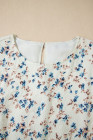 Beige Floral Puff Short Sleeve Empire Waist Mini Dress
