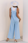 Beau Blue Checkered Pocketed High Waist Wide Leg Overall