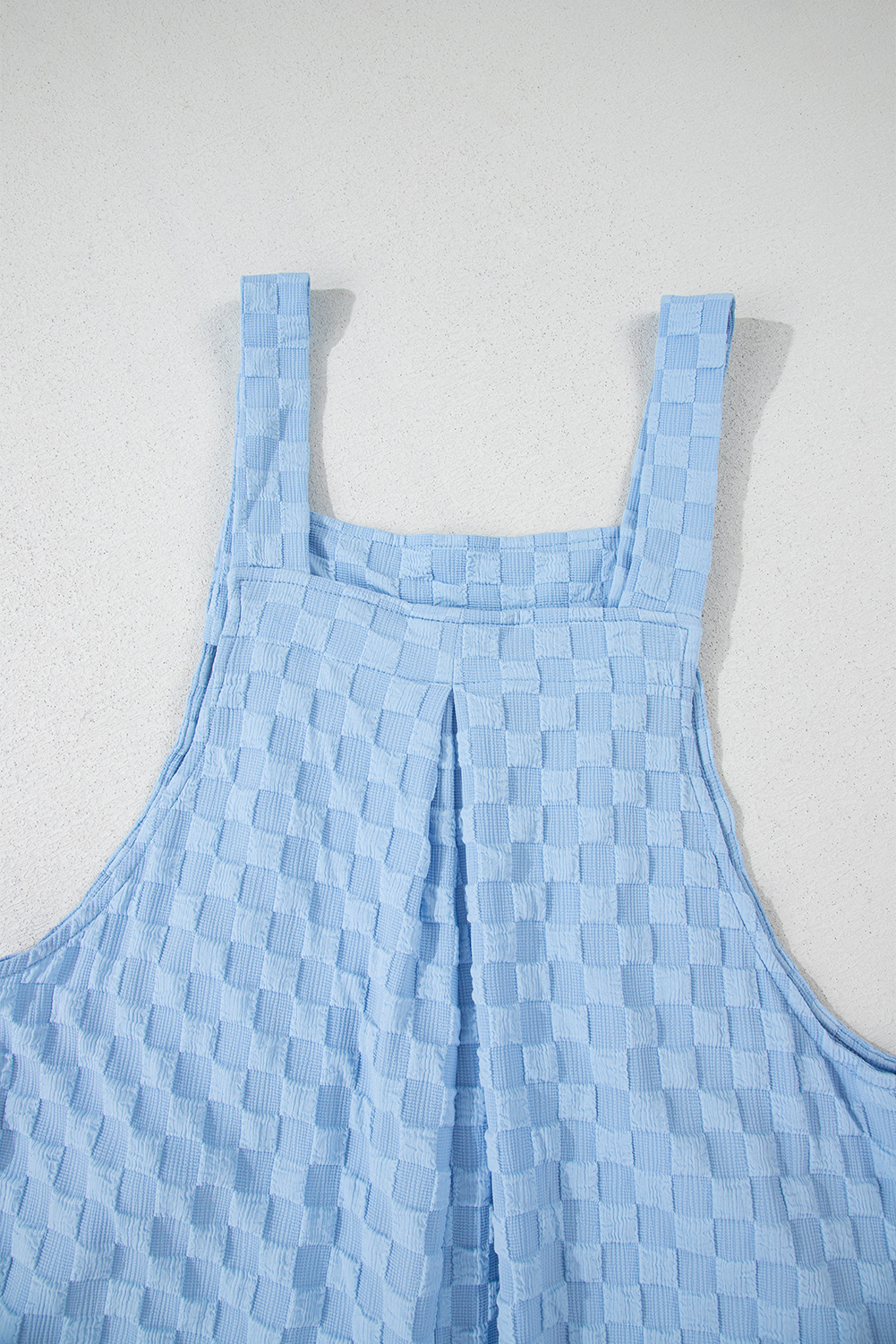 Beau Blue Checkered Pocketed High Waist Wide Leg Overall