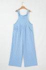 Beau Blue Checkered Pocketed High Waist Wide Leg Overall