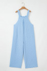 Beau Blue Checkered Pocketed High Waist Wide Leg Overall
