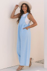 Beau Blue Checkered Pocketed High Waist Wide Leg Overall