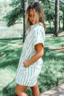 Mint Green St Patricks Striped Wide Short Sleeve Shift Mini Shirt Dress