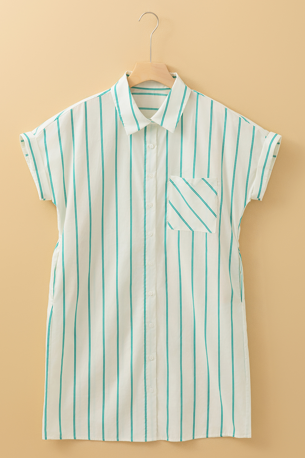 Mint Green St Patricks Striped Wide Short Sleeve Shift Mini Shirt Dress