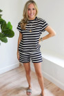 Black White Striped Short Sleeve Top and Shorts Set