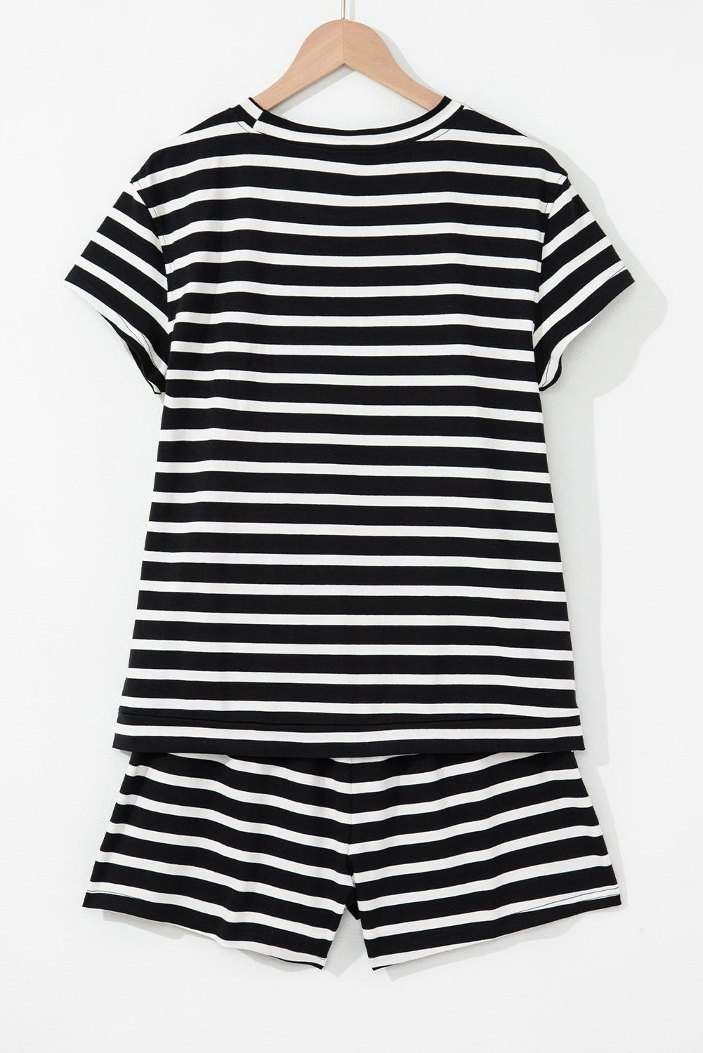 Black White Striped Short Sleeve Top and Shorts Set
