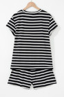 Black White Striped Short Sleeve Top and Shorts Set