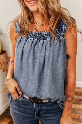 Ashleigh Blue Ruffled Shirred Neckline Sleeveless Denim Tank Top LC7821282-P604