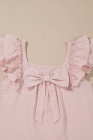 Gossamer Pink Textured Bow Knot Frilled Butterfly Sleeve Blouse