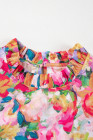 Multicolour Lace Trim Ruffle Short Sleeve Floral Blouse