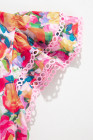 Multicolour Lace Trim Ruffle Short Sleeve Floral Blouse