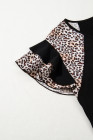 Black Leopard Print Patchwork Ruffled Sleeve V Neck T Shirt
