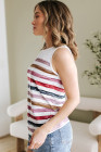Red Stripe Rainbow Round Neck Tank Top