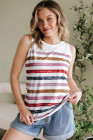Red Stripe Rainbow Round Neck Tank Top