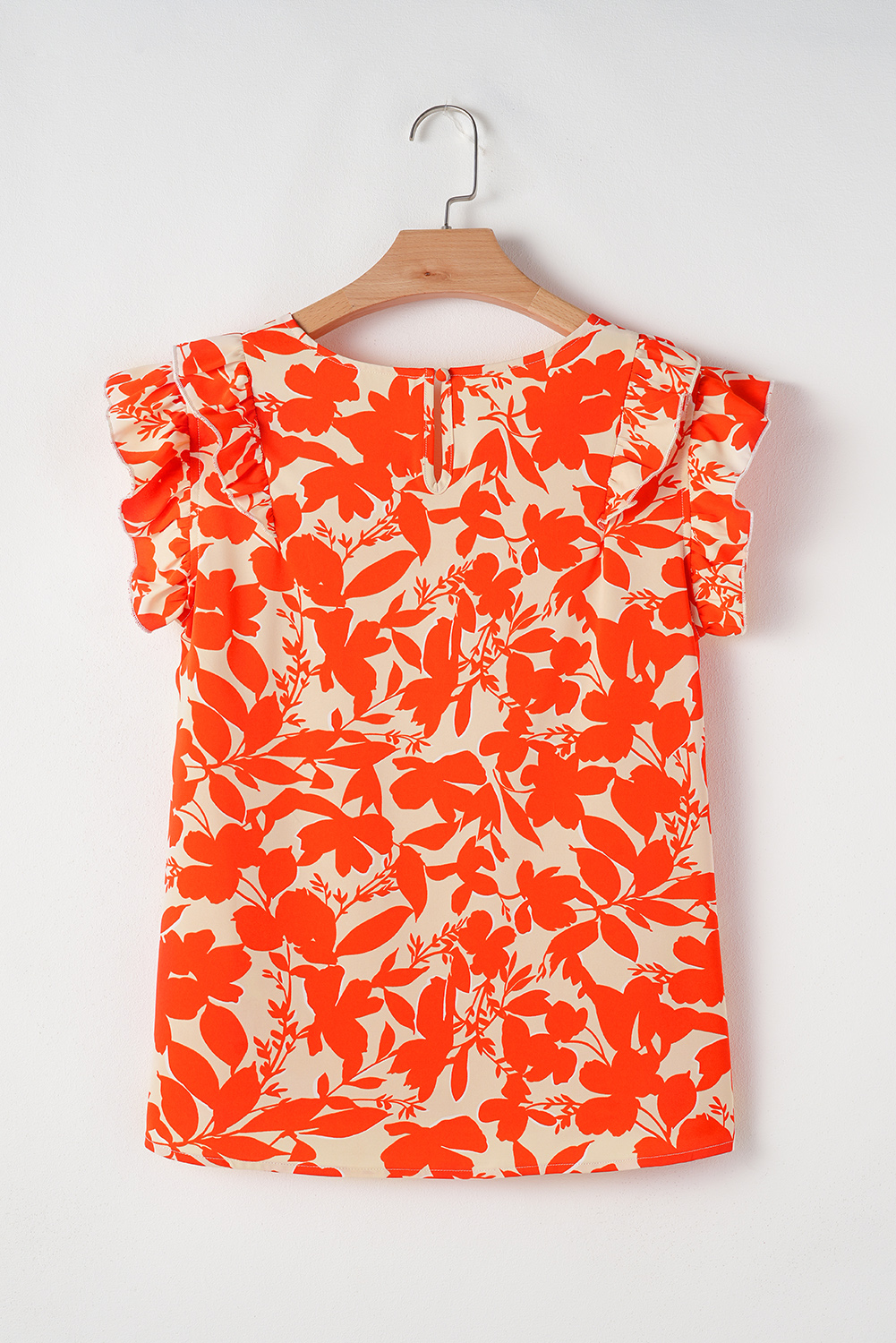 Orange Floral Ruffle Sleeve Print Top