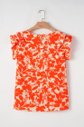 Orange Floral Ruffle Sleeve Print Top