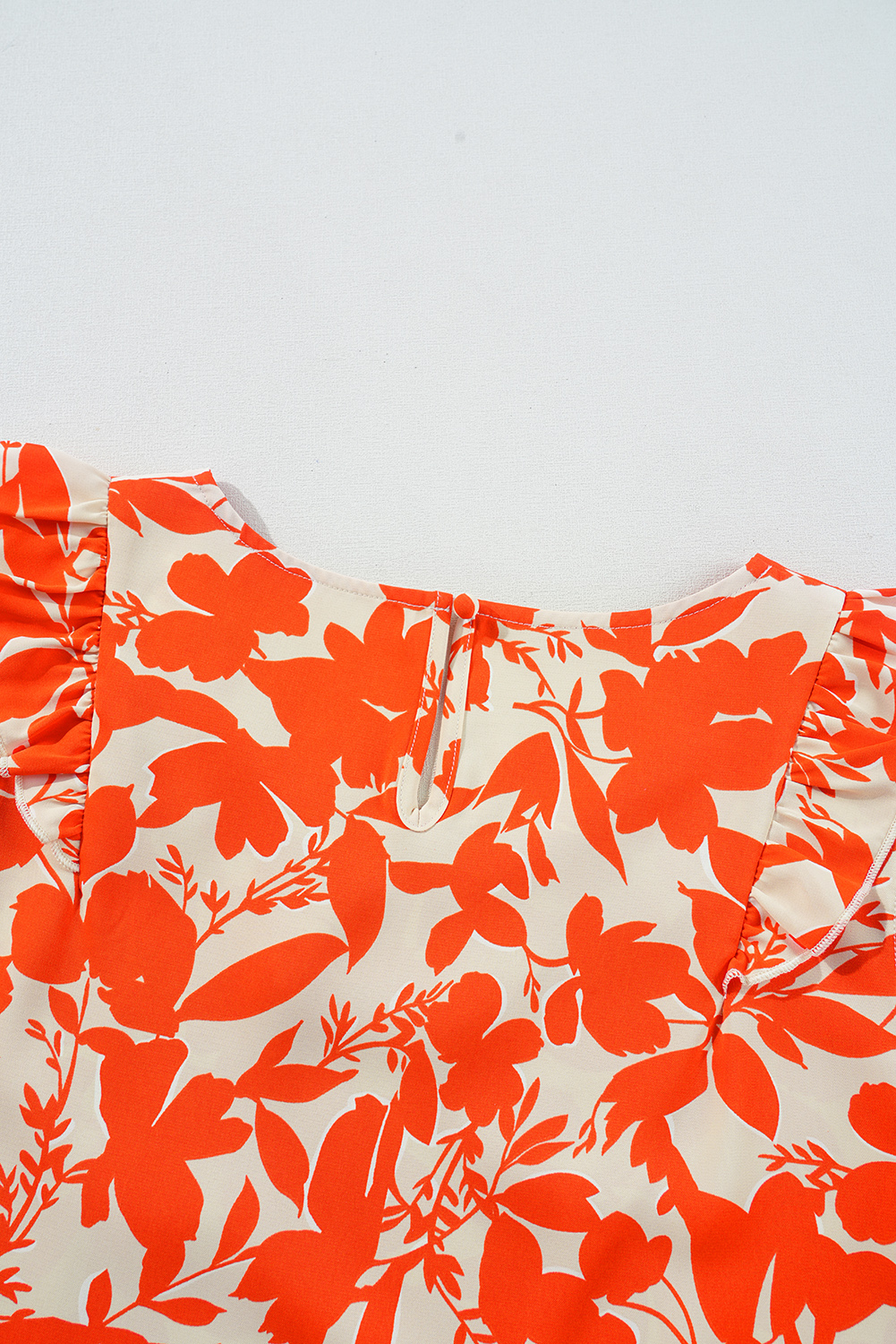 Orange Floral Ruffle Sleeve Print Top