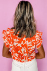 Orange Floral Ruffle Sleeve Print Top