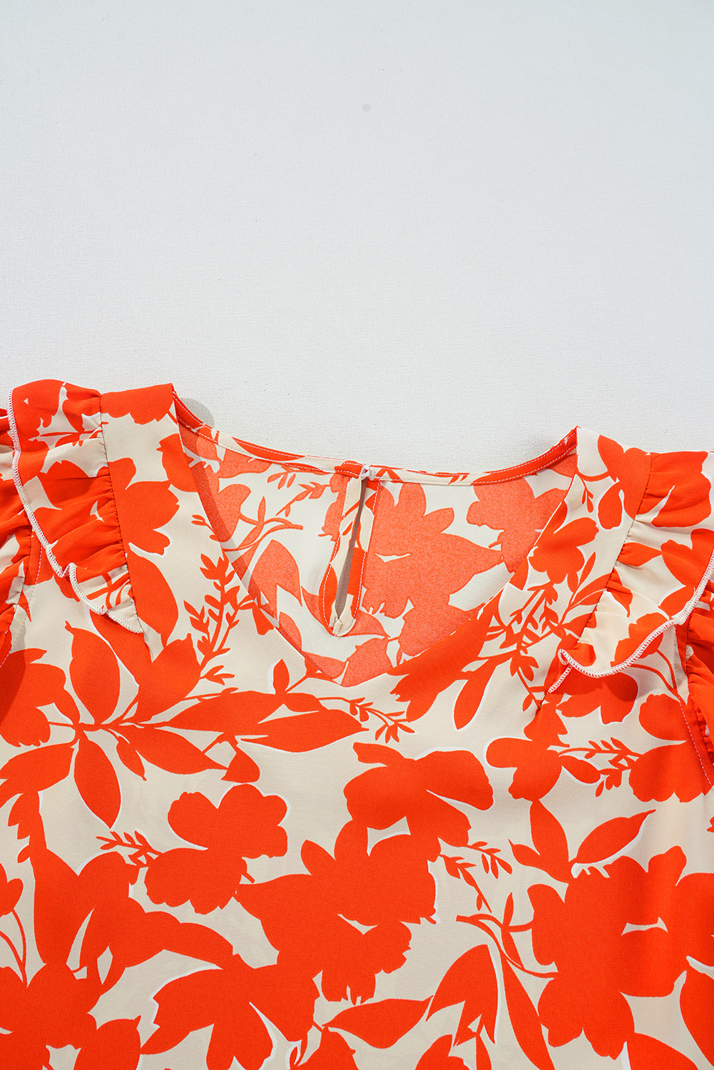 Orange Floral Ruffle Sleeve Print Top