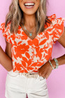 Orange Floral Ruffle Sleeve Print Top