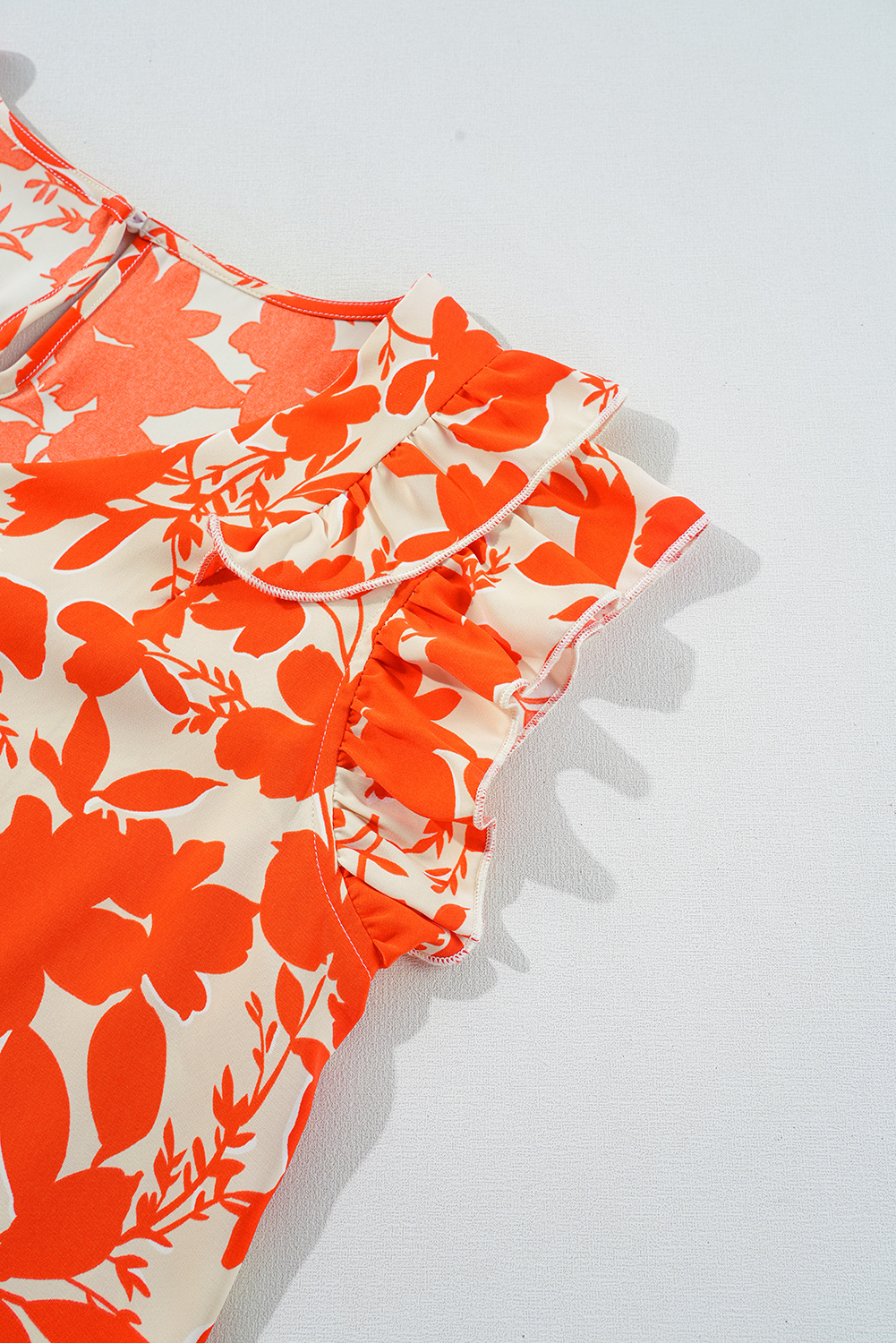 Orange Floral Ruffle Sleeve Print Top