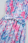 Sky Blue Floral Printed Sleeveless O Neck Knot Waist Maxi Dress