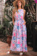 Sky Blue Floral Printed Sleeveless O Neck Knot Waist Maxi Dress