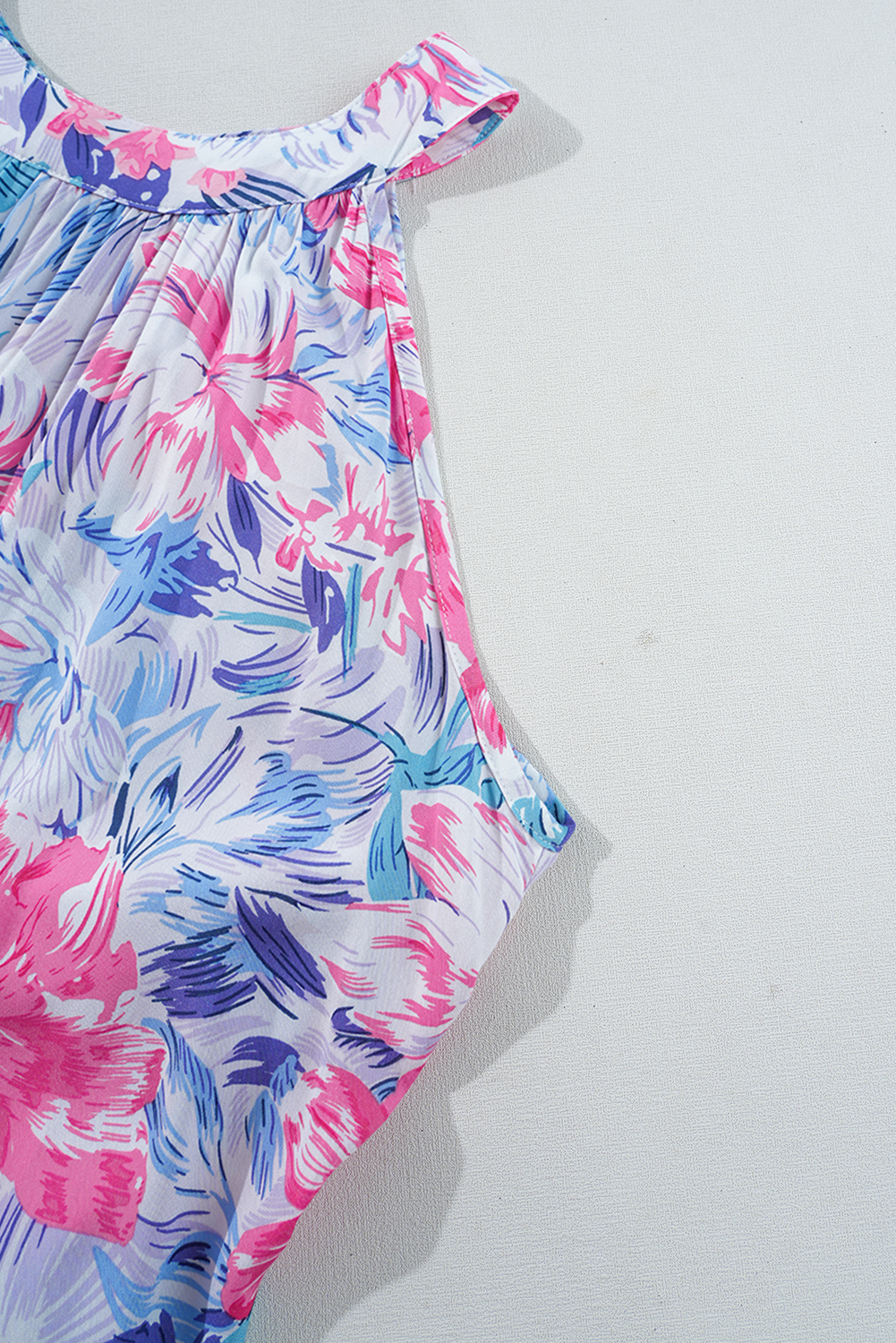 Sky Blue Floral Printed Sleeveless O Neck Knot Waist Maxi Dress