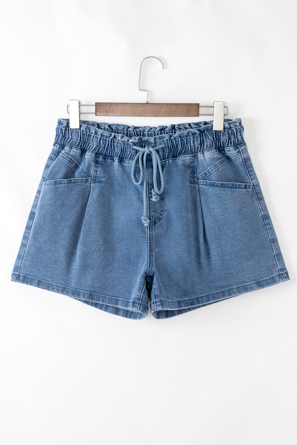 Ashleigh Blue Drawstring Elastic Waistband Casual Denim Shorts with Pockets