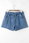 Ashleigh Blue Drawstring Elastic Waistband Casual Denim Shorts with Pockets