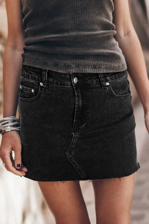 Carbon Grey Mineral Wash Ripped Raw Hem Denim Mini Skirt LC7811156-P4011