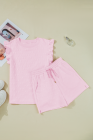 Pink Bow Jacquard Ruffle Sleeve Short 2pcs Outfit