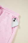 Pink Bow Jacquard Ruffle Sleeve Short 2pcs Outfit