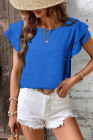 Dark Blue Textured Ruffled Sleeve Round Neck Top