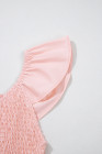 Pink V Neck Flutter Sleeve Smocked Bodice High Waist Ruffle Maxi Dress