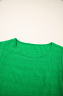 Dark Green Textured Ruffled Sleeve Round Neck Top