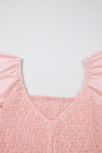 Pink V Neck Flutter Sleeve Smocked Bodice High Waist Ruffle Maxi Dress