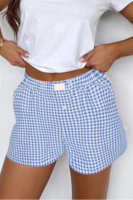 Blue Gingham Printed High Waist Shorts LC731780-P419