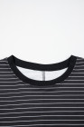 Black Stripe Ruffled Short Sleeve Crew Neck T Shirt Shift Mini Dress