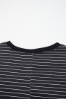 Black Stripe Ruffled Short Sleeve Crew Neck T Shirt Shift Mini Dress