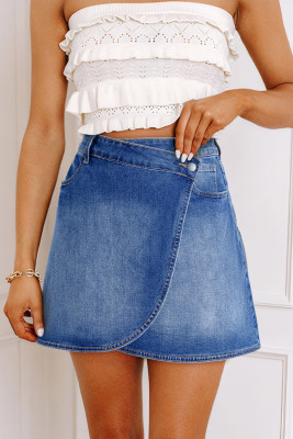 Ashleigh Blue Wrapped Crossed Waist Denim Mini Skirt LC7811190-P604