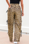 Brown Leopard Print Bow Tie Elastic Waistband Loose High Waist Pants